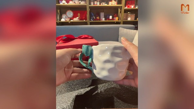 Taza de cerámica con lazo 11oz, blanca y azul miniatura 7