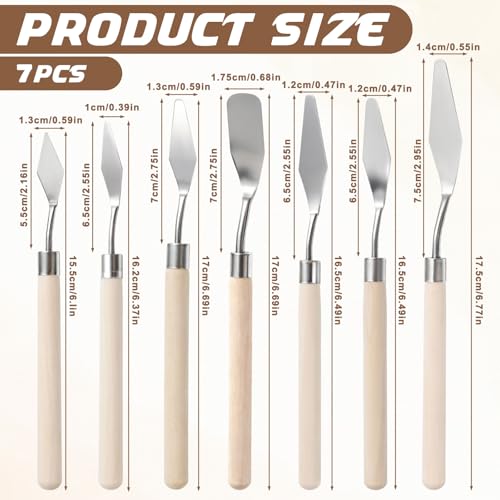 7 Stück Malmesser Spachtel Acrylmalerei Malmesser für Acrylfarben Edelstahl Spachtel Set Palettenmesser mit Holzgriff Malerspachtel Spachtel-Werkzeug Spatel zum Ölfarben Gouachea
