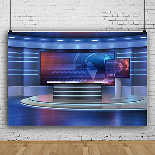 Yongfoto 7X5Ft News Show Backdrop Live Studio Tv Interior Broadcasting Photography Background Global Breaking News Reportage Screen Conference Recording Programs Newsman Host Portrait Photo Props #TOP2