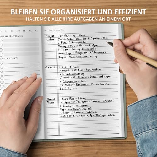 BIROYAL Tagesplaner Undatiert A5 - Daily Planner - To Do Planer mit Terminplan, Notizen & Planung - 7 Uhr bis 22 Uhr - To Do Listen Buch - Tagesübersichten HardCover - Terminplaner Für Büro
