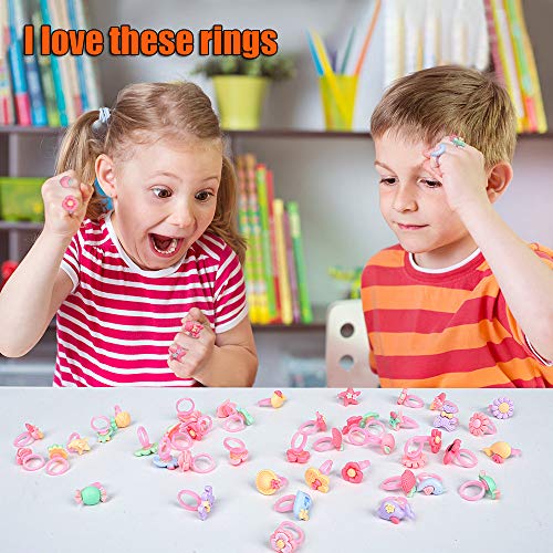 50pcs Kids Rings for Girls, Kids Jewelry for Little girls Toddlers, Girl Pretend Play and Dress up Rings, Little Girls Gift with Heart Shape Box, Top Toys Unique Gifts for 3 4 5 6 7 8 9 Year Old Girls - Thumbnail 2