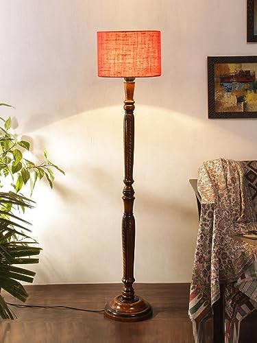 Image of Devansh Pink Jute Wooden Floor Lamp -10