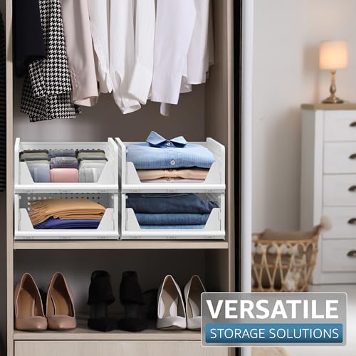 Image of Sorbus 4 Pack Folding Closet Shelf Organizer for Clothes, Versatile Stackable Storage Baskets for Closet, Bathroom, Kitchen and Garage with Easy Access Open Front Design, Plastic Organizer Shelves