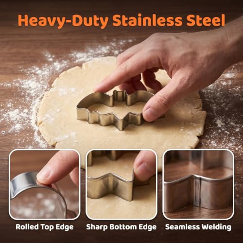LCOLYDM Halloween Cookie Cutters, 9 Pcs Stainless Steel Biscuit Cutter Set, Pumpkin Ghost Bat Witch Hat Spider Shapes, Baking Tools for Cakes Fondant Sandwich, Professional Metal Pastry Cutters — photo 3