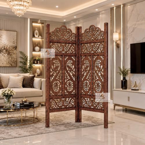 Image of Wooden Partition for Living Room,Divider Wall Room Divider Screen Separator, Wall Panel Divider for Hall | Bedroom |Office | Puja Room | Restaurant S Design (Antique, 4ft 2 Panel)