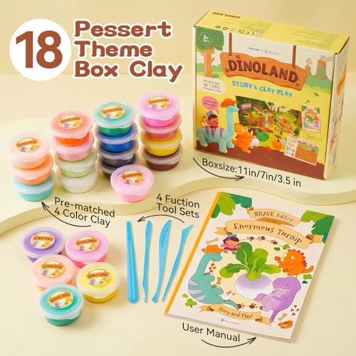 CMTOOP Air Dry Clay Kit, Dinosaur Story Theme Modeling Clay for Kids, 18 Tubs Soft Magic Molding Air Clay with Sculpting Tools, Non-Toxic & Mess-Free, DIY Arts and Crafts Gifts for Boys and Girls - Image 2