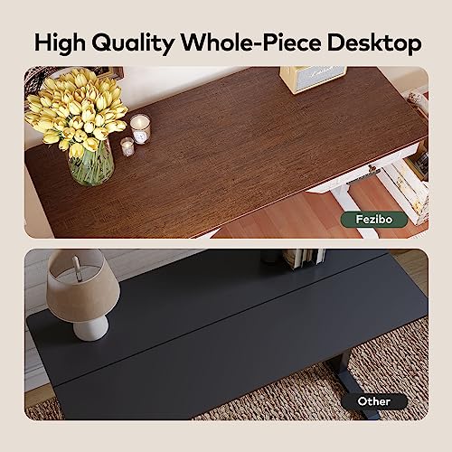 Image of FEZIBO Whole Piece Farmhouse Style Standing Adjustable Desk with 2 Drawers, 48 x 24 Inches Sit Stand Electric Home Office Desk, Sandalwood Washed White (2 Packages)