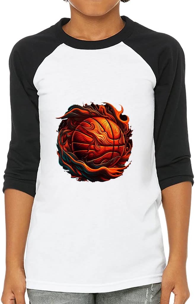 Ball on Fire Kids' Baseball T-Shirt - Basketball 3/4 Sleeve T-Shirt - Sports Baseball Tee