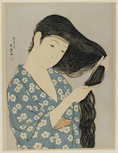 Peinture pour décoration salon style japonais avec l'affiche femme se coiffant