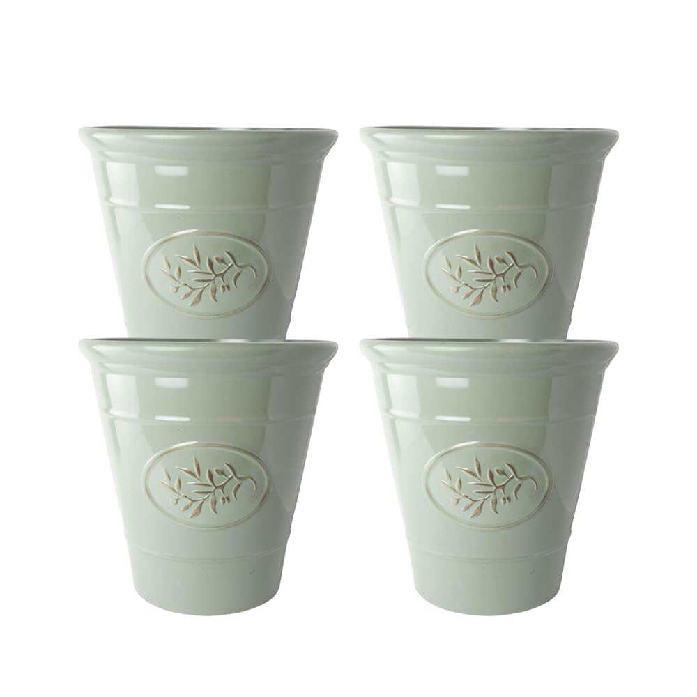 Classic Olive Plastic Planter for Gardening – Outdoor & Indoor Flowers Pot with Glossy Finish | Weatherproof Plant Pot with Drainage Holes – Flower Pots for Gardens & Balconies (Green, 23cm-Pack 4)