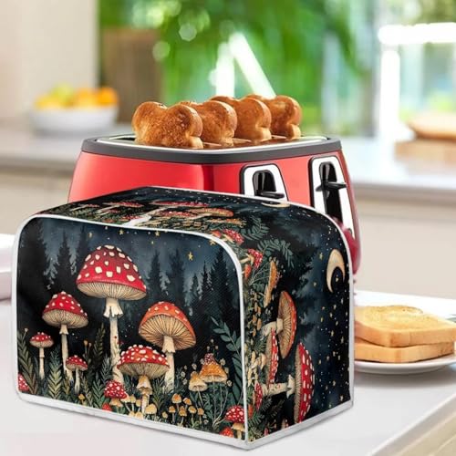 Image of Talayituse Mushroom Forest Moon Star Print Toaster Cover 4 Slice Wide Slot, Lightweight Bread Maker Cover Dust Protection Washable Appliance Bag, M