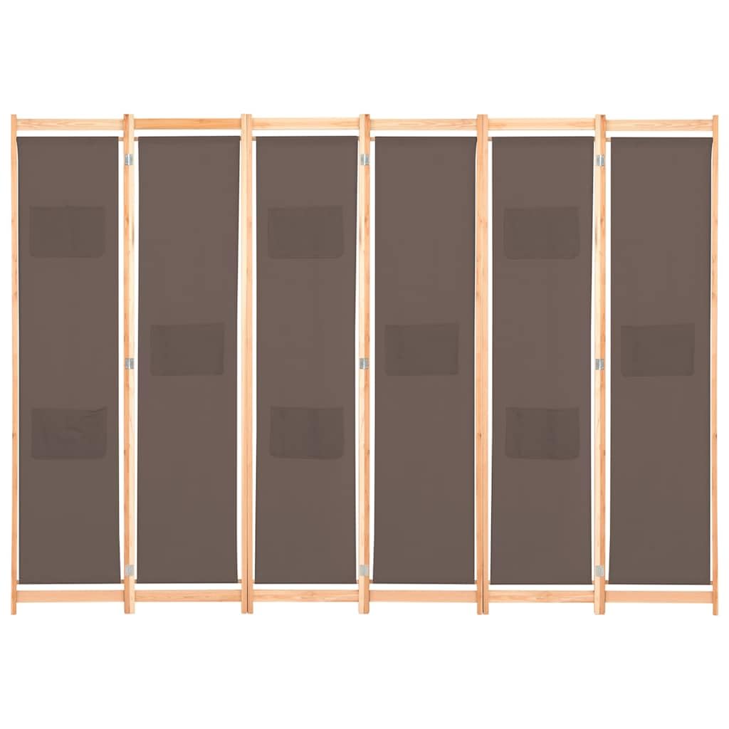 vidaXL Cloison de séparation 6 Panneaux Marron 240 x 170 x 4 cm Tissu