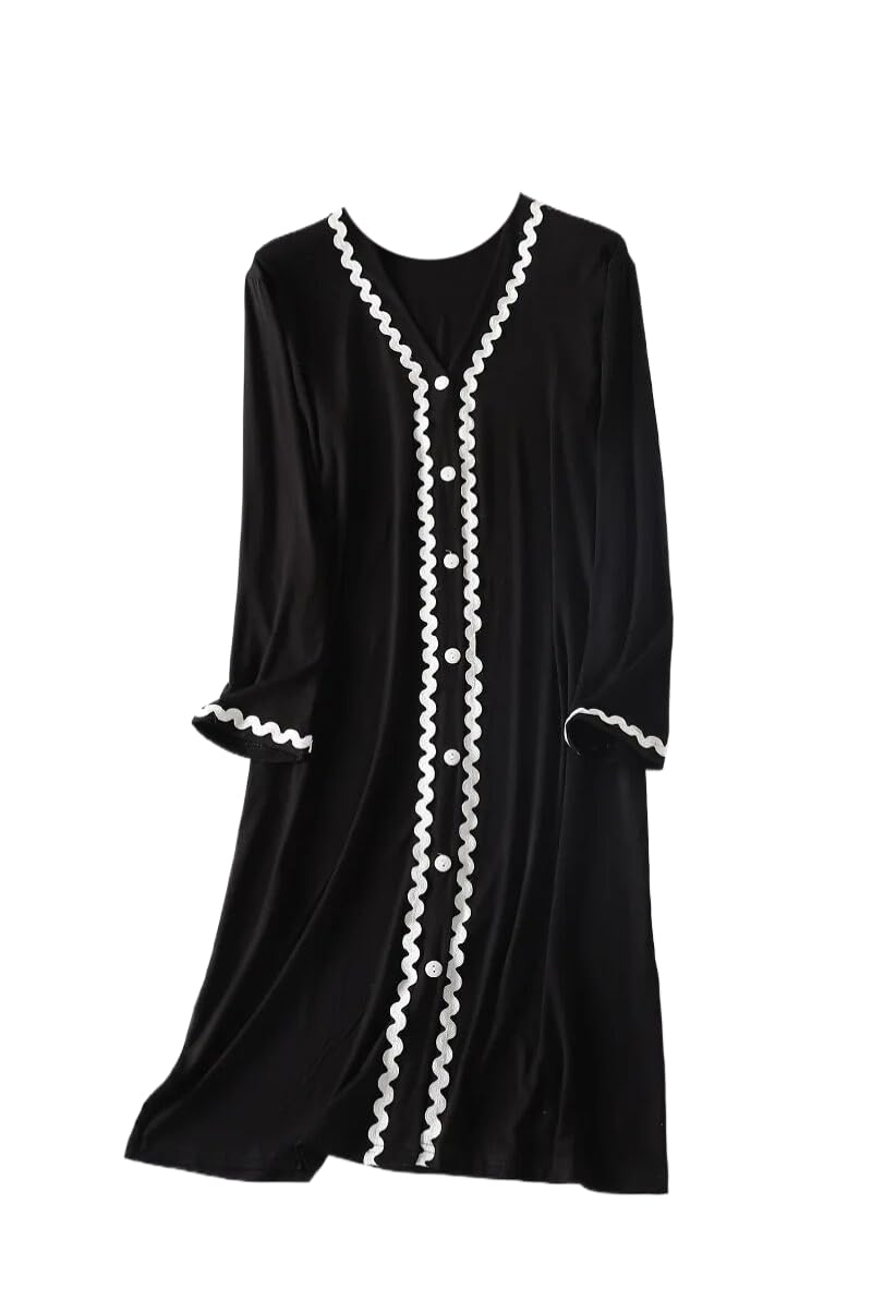 Camisón De Algodón Modal con Cuello En V Y Manga Larga para Mujer, Vestido De Noche De Encaje Dulce, Camisones Holgados Informales para Primavera Y Otoño, Ropa para El Hogar