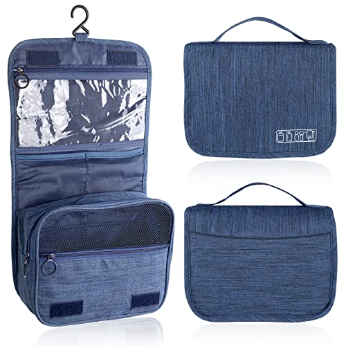 Kulturbeutel zum Aufhängen, Tikplus Faltbarer Reise Kulturtasche mit Tragegriff, wasserdichte Kosmetiktaschen, Make-up Tasche Organizer für Herren, Damen (Dunkelblau) Cover