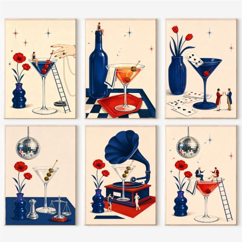 Image of cupmod 6 Packs Cocktail Paint by Numbers Kit for Adults Beginners,8x10 Inch Adult Paint by Number Kits on Canvas, Cocktail DIY Acrylic Oil Number Painting Kits for Adults, Perfect for Gift Home Decor