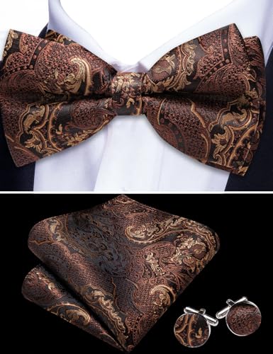 Image of YOHOWA Mens Bow Tie Set Paisley Coloful Pre-tied Bowties Adjustable with Handkerchief Cufflinks Wedding Prom Party