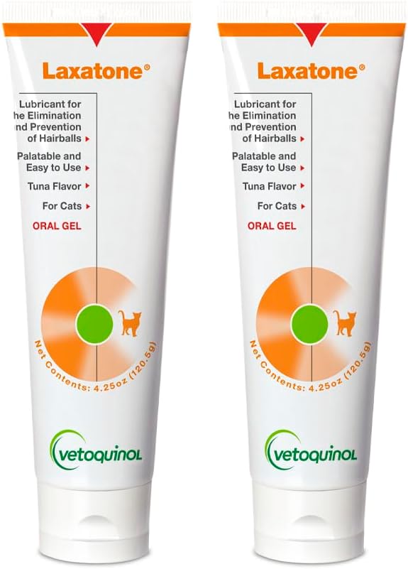 Laxatone Oral Hairball Lubricant Gel for Cats – Tuna-Flavored, 4.25oz (2 Pack) – Lubricant for Helping w/Hairball Prevention & Elimination