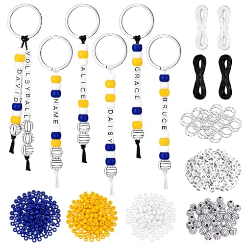 ZJO Volleyball Keychain Making Kit with 556Pcs Beads, Personalized Volleyball Keychain Kit for Team Gifts, DIY Volleyball Beads for Jewelry Making and Bag Charms