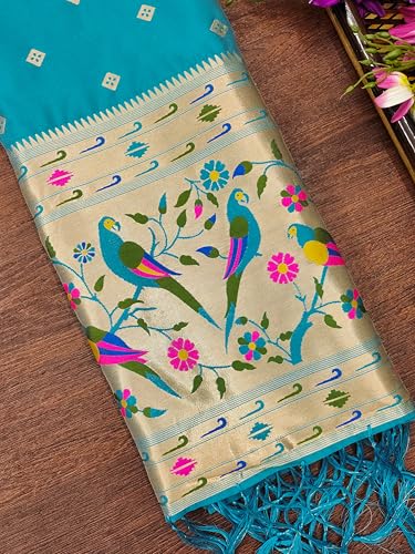 Image of DEVANGI Women's Woven Paithani Banarasi Silk Dupatta /Chunni For Women, Floral Print 1 Meter Wide and 2.3 Meter Length Printed Designer Dupatta /Chunni For Girls