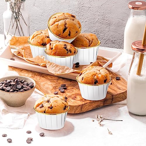 Image of 300 Pack White Gold Cupcake Liners Bulk Disposable Foil Muffin Cup