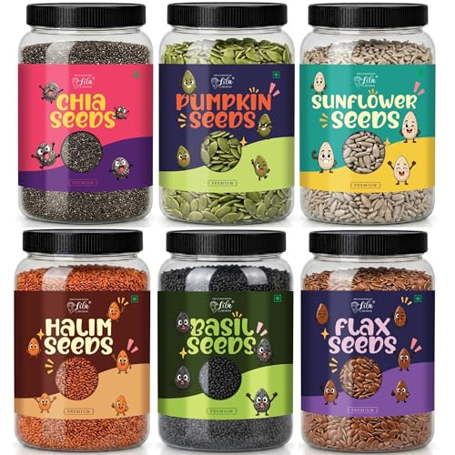 Image of LILA DRY FRUITS Super Seeds Combo Pack Chia Pumpkin Sunflower Flax Basil Halim Seed 100 g x 6 for Daily Nutrition and Healthy Snacking Perfect for Gifting