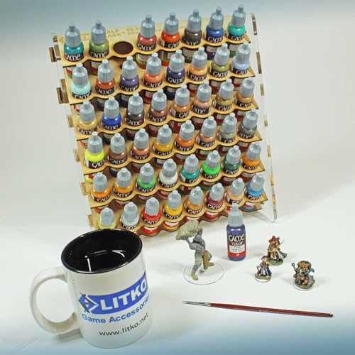 Image of Paint Rack | Holds 48 18mL Dropper Bottles | Wall Mount | Workbench | Fits Vallejo, Army Painter, AK & 26mm paints | 24x12x4in acrylic & MDF | Store upright or inverted | No-glue tab-&-slot