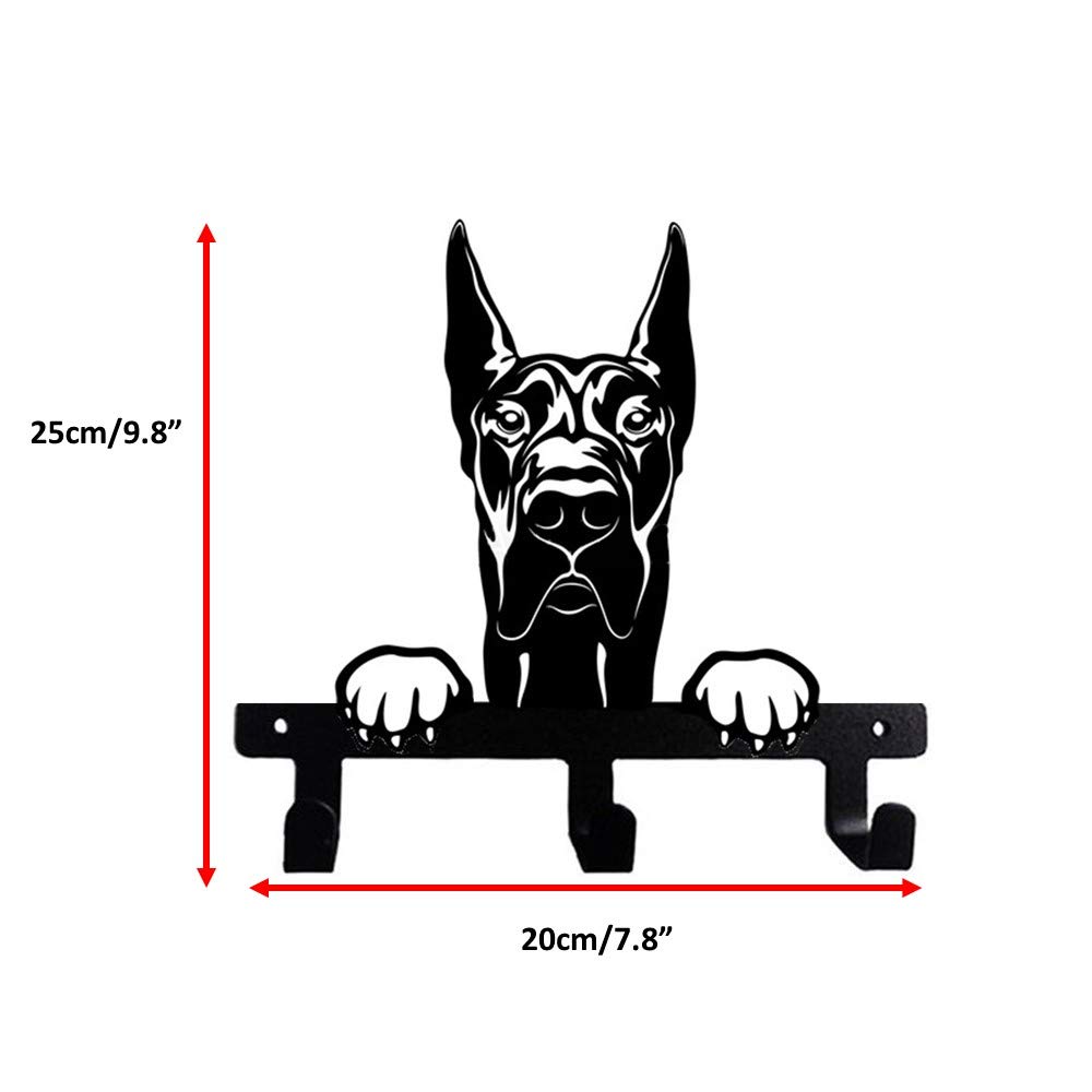 The Great Dane Scooby Scrappy Doo Dog Design Shaped Portrait Black Coated Metal Wall Leash Key Hook for Kitchen Bathroom Bedroom Garage Mud Room (Peek-a-Boo)
