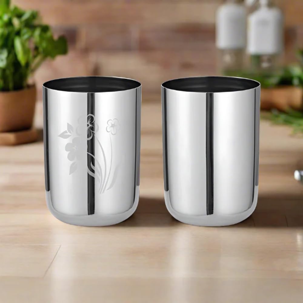 Sama Homes Stainless Steel Royal Glasses (Laser Design) Available in Sets | Premium Serveware Plain 12 Big