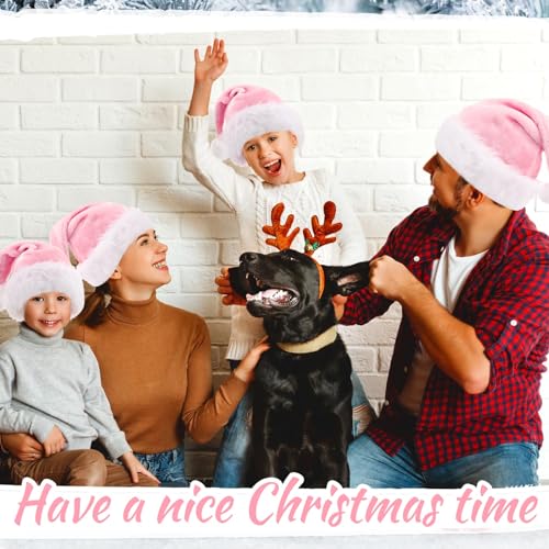 Image of Vicenpal 20 Pcs Santa Hats Bulk Plush Christmas Hats for Adults Women Men Holiday Party Costume(Pink)