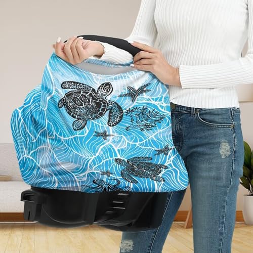 Image of Sea Turle Car Seat Covers Multi-Use Nursing Cover for Baby Infant,Carseat Canopy,Soft Breastfeeding Covers Baby Nursing Cover Easy to Install