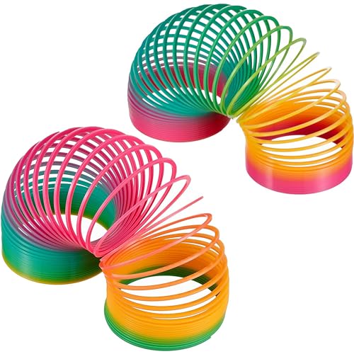 Out of the blue Riesige Regenbogen Spiralen XXL - 2er Set Treppenhüpfer Spielzeug 10cm Durchmesser aus Kunststoff - Perfekt für Mädchen & Jungen - Ideal als Mitgebsel für Kindergeburtstage