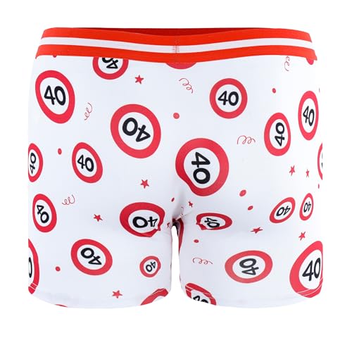 Tiwoca Boxershorts zum 40. Geburtstag – rot-weißes Design mit Verkehrsschildern Zahl 40 und Spruch – Ausgefallene Geburtstagsdeko und lustige Überraschung für Party & Feier – Einheitsgröße