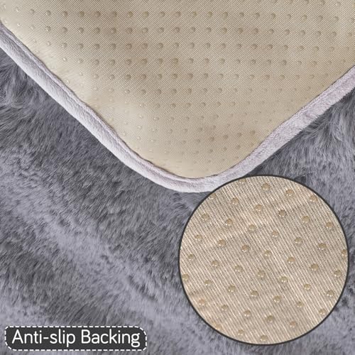 Image of HOKIPO 'FurHug' Luxury Faux Rabbit Fur Anti Slip Sofa Cover Mat, 2 Seater, Cool Grey (NEW-5013-GRY*1)