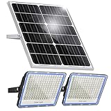 100W 12000LM Solar Flood Light Outdoor with Separate Panel, Dusk to Dawn & Motion Sensor Solar Street Lights Outdoor with Flash Warning for Garden, Yard Pathway, 2 Light Fixture for Wider Light Range