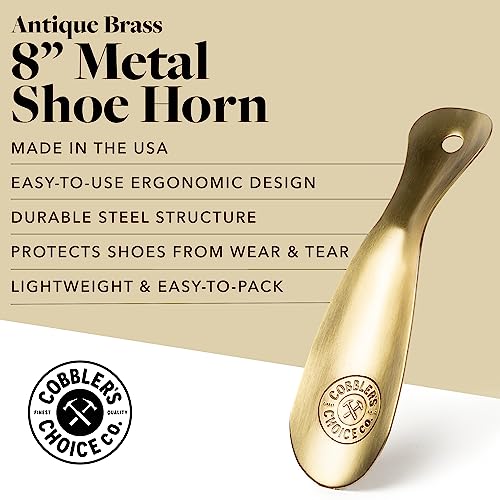 Cobbler's Choice Metal Shoe Horn - Made In The Usa - Designed For Comfort & Built For Durability! (8", Brass) #TOP2