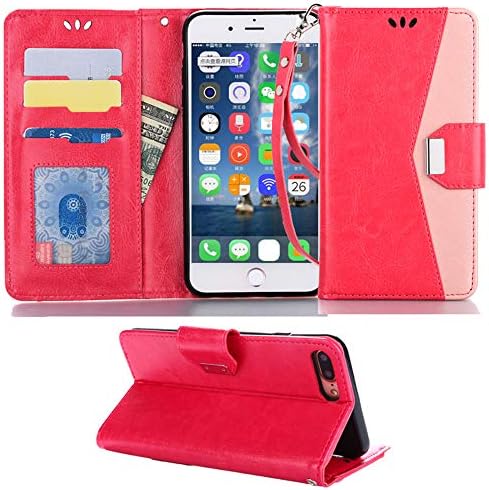Huawei Honor 7C/Y7 2018/Y7 Prime 2018 Case , Suordii 3 Card Holder PU Leather Magnetic Wallet Cover for Huawei Honor 7C/Huawei Y7 2018/Y7 Prime 2018 - Hot Pink