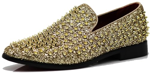 Image of SPK70 Men's Vintage Spike Dress Loafers Slip On Fashion Shoes Classic Tuxedo Dress Shoes