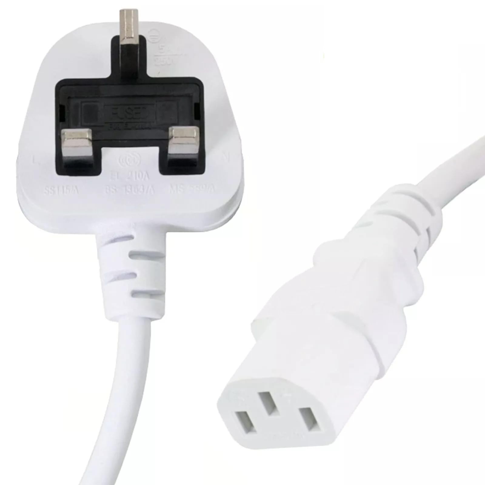 DKURVE White Desktop Power Cable 250V 13A Monitor Power Cord 3 Pin UK Main Leads Universal AC Power Cord Replacement for TVs, Monitors PC Computer Printer -2 meter ®