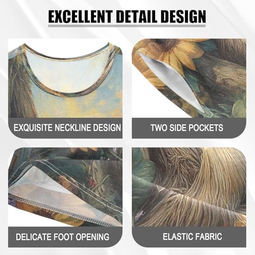 ALAZA Sloth Ocean Beach Sunflower Pajamas Set Short Sleeve Cotton Sleepwear Summer Pjs 2 Piece 5-14Y4