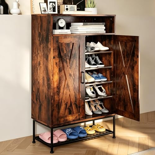 Walnest 7-Tier Shoe Cabinet, 24-Pair Capacity, Rustic Brown