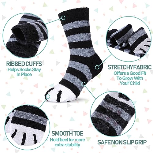 LINEMIN Kids Fuzzy Socks Boys Girls with Grips Non Slip Slipper Socks Cozy Fluffy Winter Warm Crew Socks 6 Pairs4