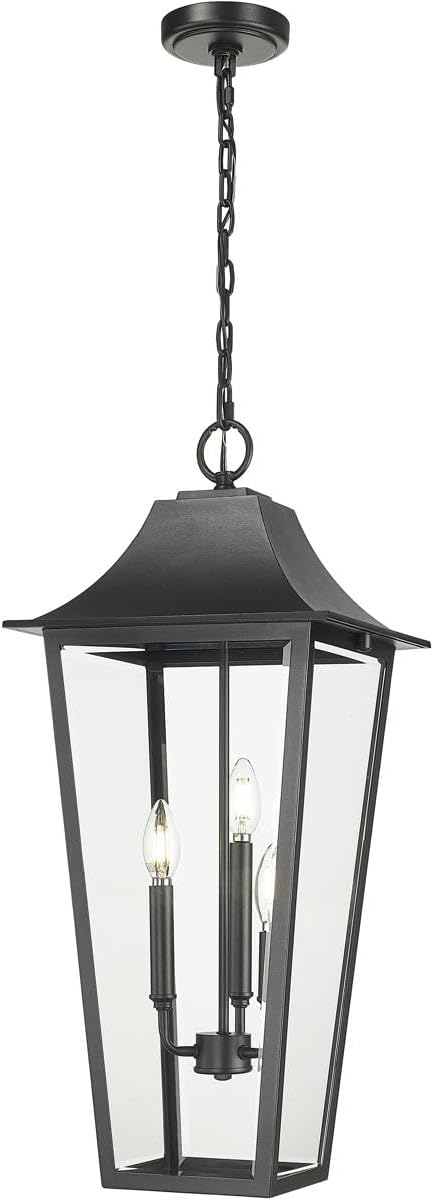 Z-Lite 5008CHXL Gannon 3 Light 12" Wide Outdoor Taper Candle Pendant - Black
