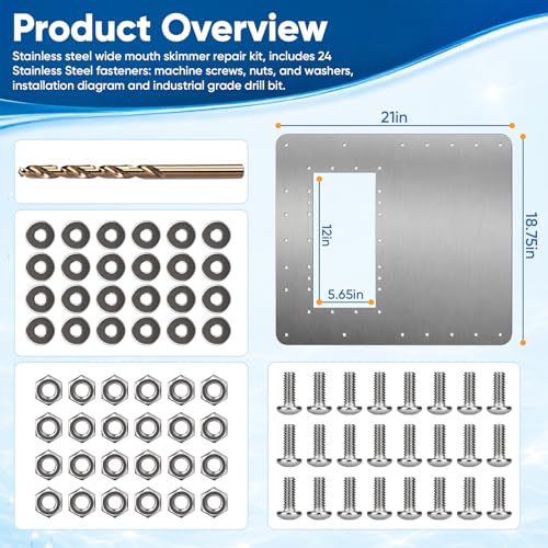 BpgfViva Pool Wide Mouth Skimmer Plus-Size Repair Kit, 18.75" x 21", Stainless Steel Pool Wall Repair Panel Compatible with Hayward SP-1091WM Dyna-Skim and Hydrotools 8939 by BpgfViva - Used condition - Image 2