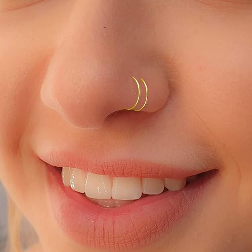 Vista 11 de Black Double Nose Ring - Tiny 20 Gauge Black Silver Spiral Nose Hoop - 925 Black Sterling Silver Double Nose Piercing For Women Black,Gold,Rose