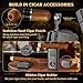 LIHTUN Cigar Torch Lighter Built-in One-Touch Cigar Cutter V-Cut and Straight Cut, Punch, Stand, All-in-1 Windproof Dual Jet Flame Lighter Gifts for Cigar Loves, Adjustable Refillable Butane Lighters
