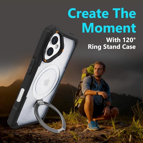 Image of AIBEX Transparent Back Cover Compatible for iPhone 16| Mag-Saf Magnetic Ring Kickstand | Shockproof Dual Layer Military Grade Drop Protection Armor Case| Wireless Charging Support - Black