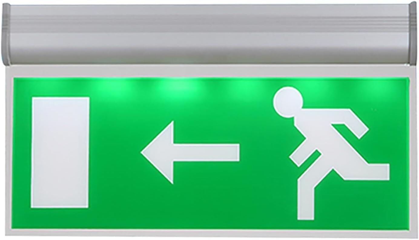 Safety Evacuation Indicator ， Emergency Exit Sign,with Hanging Rings and Build in 800mAh Battery Backup, 14.2'' X 7.9'', Left/Right Legends Optional, for Hotel, Office, Supermarket, Hospital(Left)