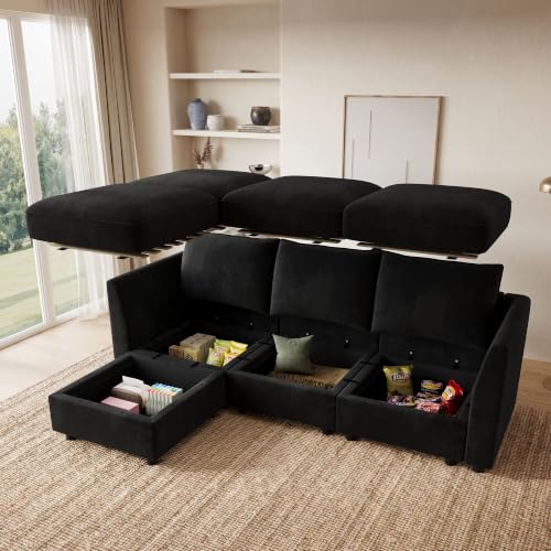 Image of HONBAY Modular Sectional L Shaped Sofa with Storage,Black