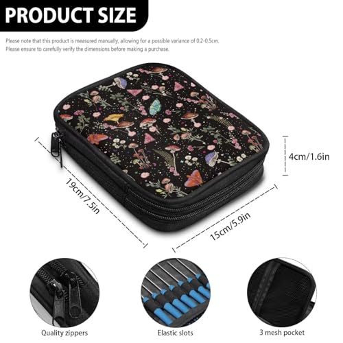 Image of Crochet Hook Case Mushroom Crochet Hook Holder Portable Crochet Hook Storage Bag with Web Pockets Suitable for Crochet Needles /Knitting Accessories
