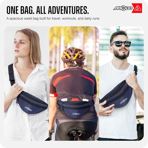 Image of Aprodo Chest & Waist Bag for Men and Women, Hands-Free Fanny Pack Bumbag with 3 Zippered Pockets, Easy Carry Phone Wallet & Cards Beltbag for Sports, Travel, Jogging, Cycling and Workout (Navy Blue)